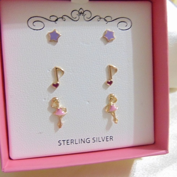 3 Piece Set Enamel Dance Stud Earrings in 18k Gold